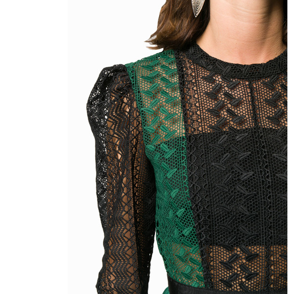 Self-Portrait Embroidered Empire Line Dress Green and Black Size US 4 - Picture 4 of 8